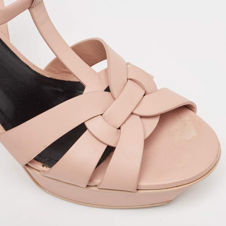 Pre Owned Saint Laurent Light Pink Leather Tribute Sandals Size 39