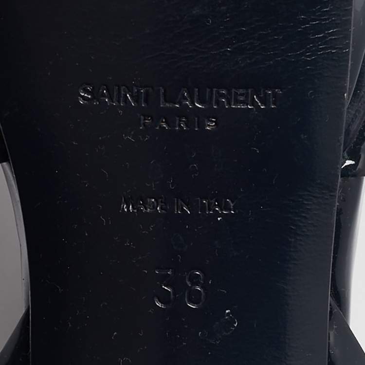 Pre Owned Saint Laurent Navy Blue Patent Leather Tribute Sandals Size 38
