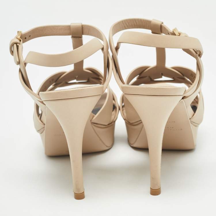Pre Owned Saint Laurent Beige Leather Tribute Sandals Size 38