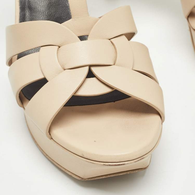 Pre Owned Saint Laurent Beige Leather Tribute Sandals Size 38