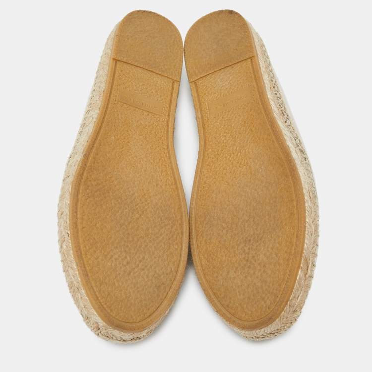 Pre Owned Saint Laurent Gold Leather Cassandra Espadrilles Slip On Loafers Size 37.5