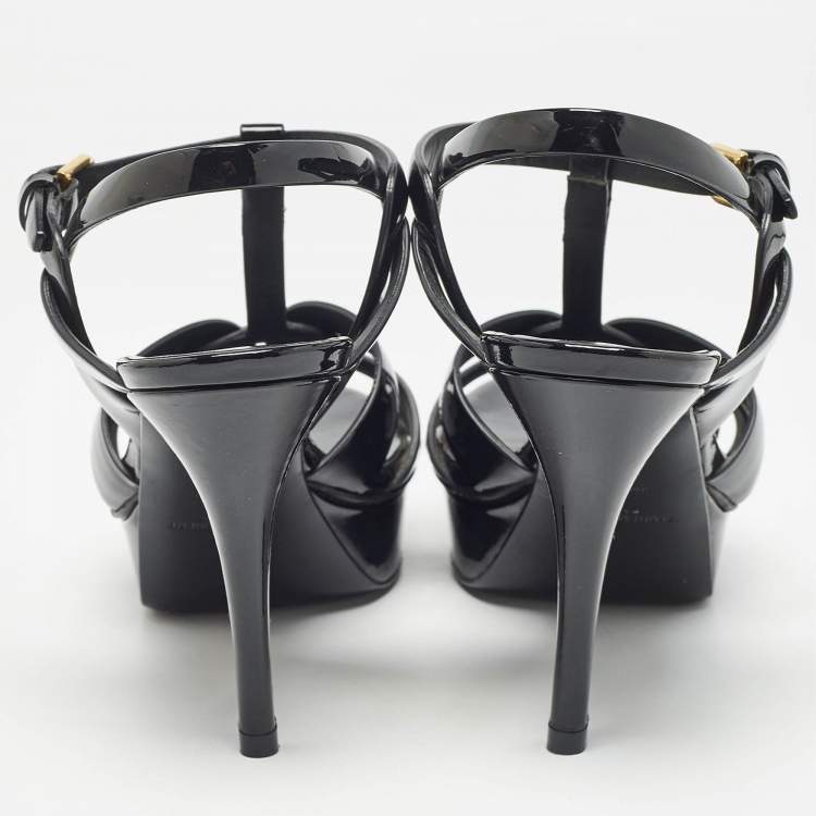 Pre Owned Saint Laurent Black Patent Leather Tribute Sandals Size 38.5