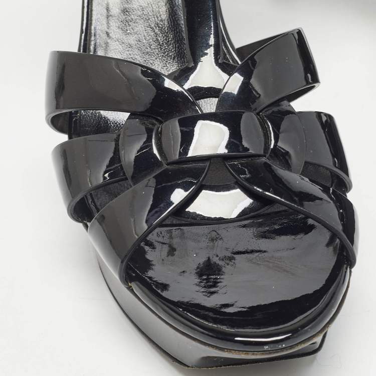 Pre Owned Saint Laurent Black Patent Leather Tribute Sandals Size 38.5