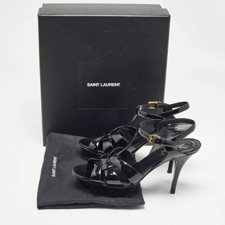 Pre Owned Saint Laurent Black Patent Leather Tribute Sandals Size 38.5