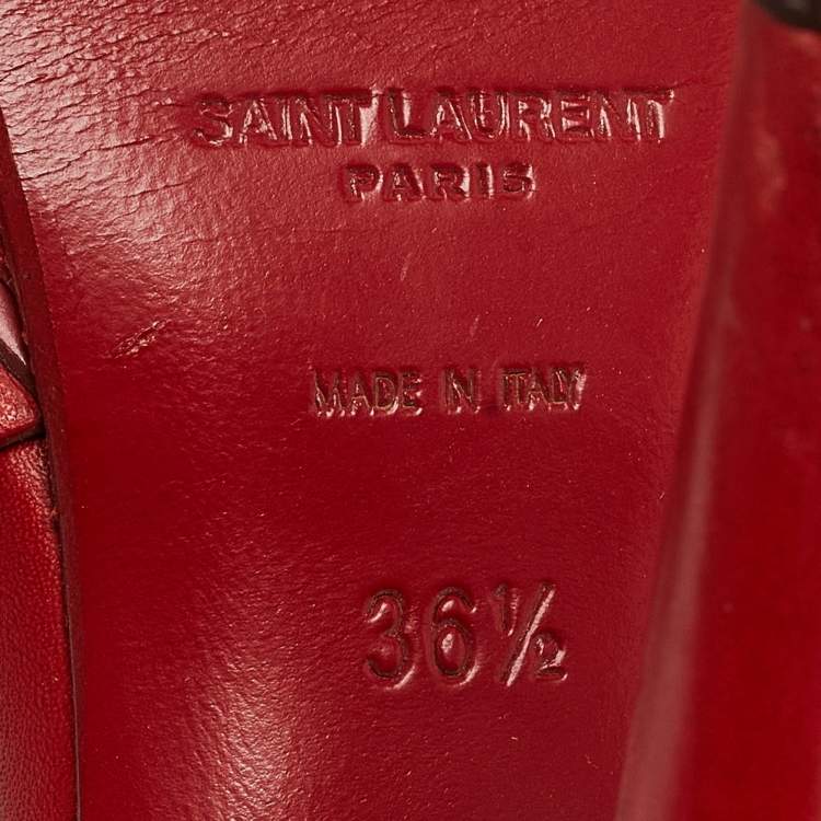 Pre Owned Saint Laurent Red Leather Tribute Ankle Strap Sandals Size 36.5