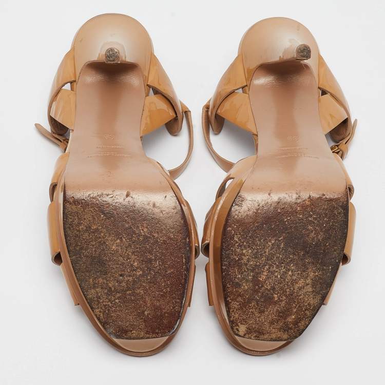Pre Owned Saint Laurent Beige Patent Leather Tribute Sandals Size 39