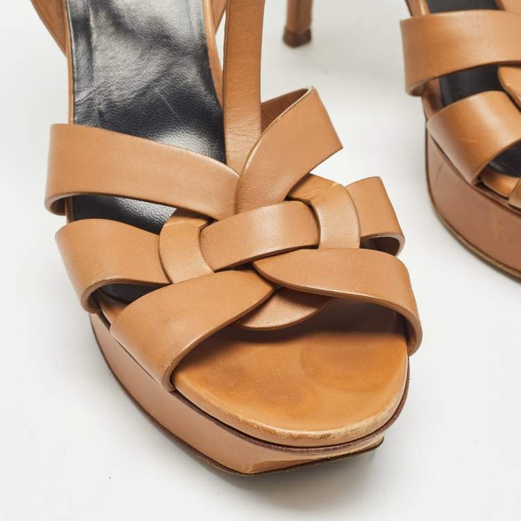 Pre Owned Saint Laurent Brown Leather Tribute Sandals Size 39