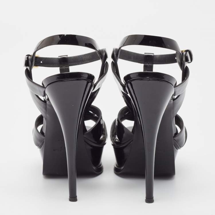 Pre Owned Saint Laurent Black Patent Leather Tribute Sandals Size 38
