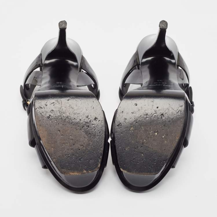 Pre Owned Saint Laurent Black Patent Leather Tribute Sandals Size 38