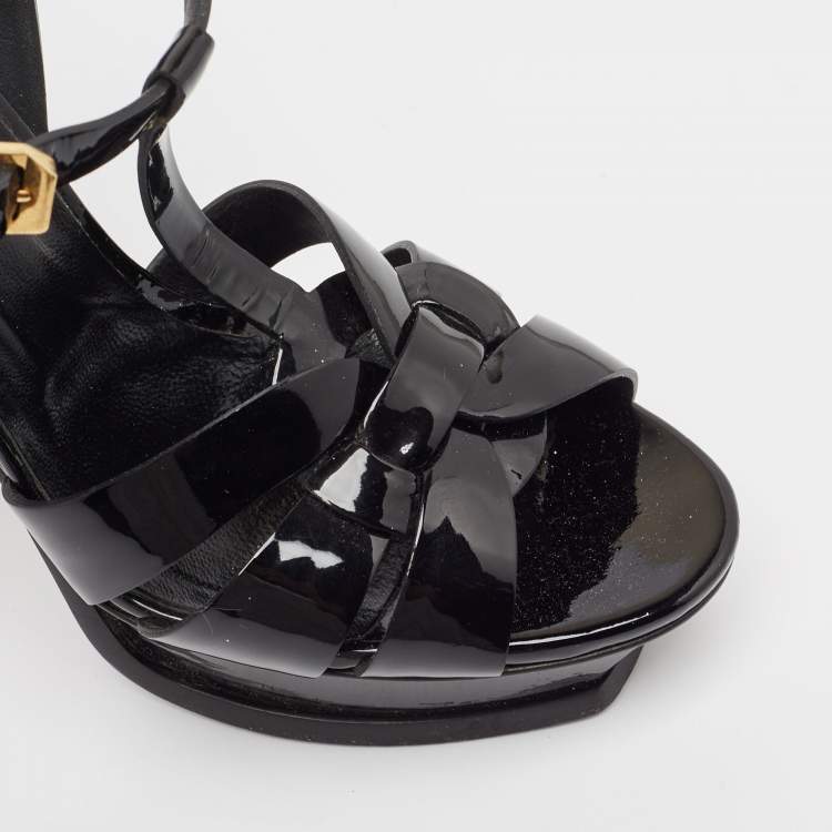 Pre Owned Saint Laurent Black Patent Leather Tribute Sandals Size 38