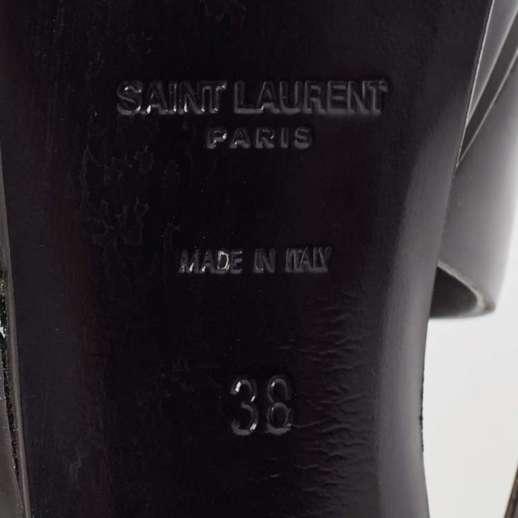 Pre Owned Saint Laurent Black Patent Leather Tribute Sandals Size 38