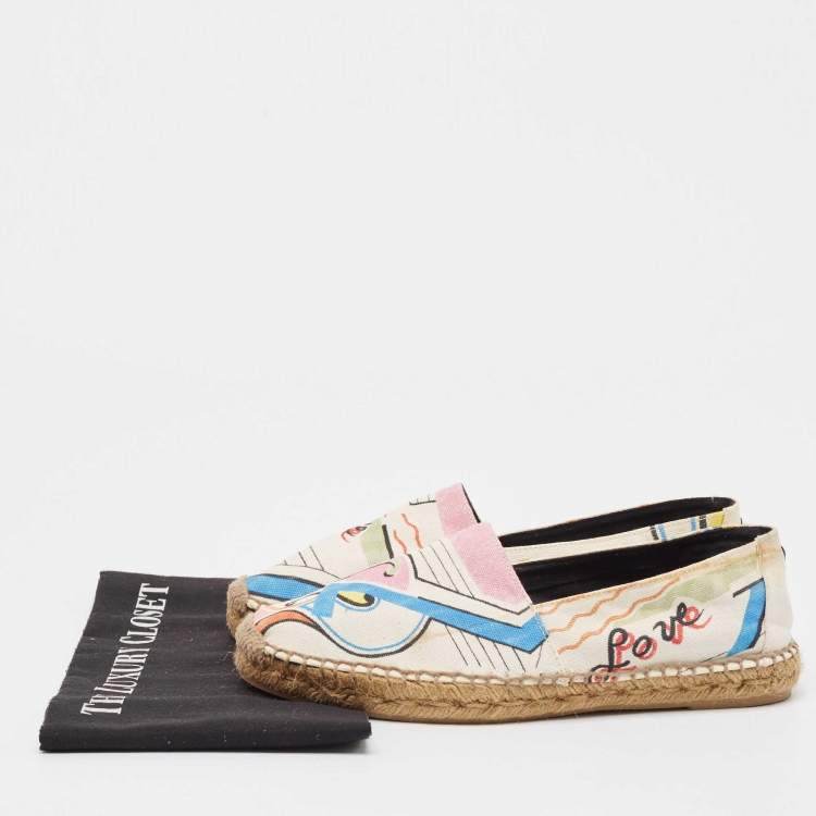Pre Owned Saint Laurent Multicolor Canvas Love Espadrille Flats Size 40