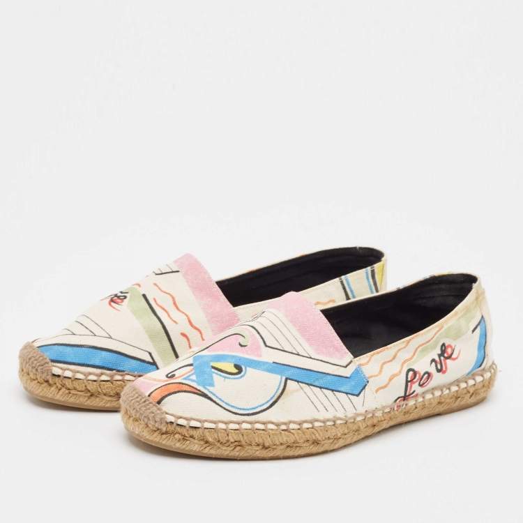 Pre Owned Saint Laurent Multicolor Canvas Love Espadrille Flats Size 40