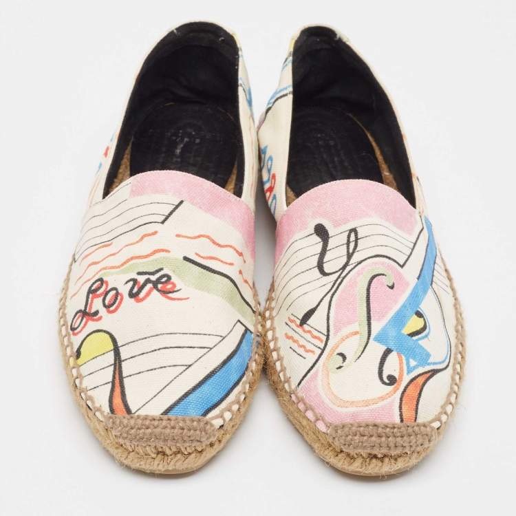 Pre Owned Saint Laurent Multicolor Canvas Love Espadrille Flats Size 40