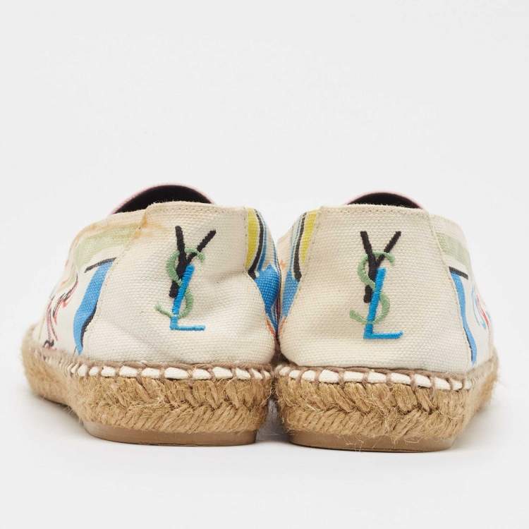 Pre Owned Saint Laurent Multicolor Canvas Love Espadrille Flats Size 40