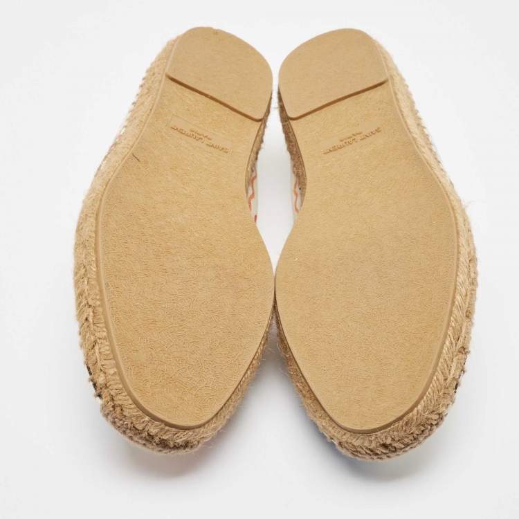 Pre Owned Saint Laurent Multicolor Canvas Love Espadrille Flats Size 40