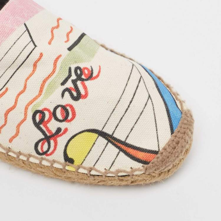 Pre Owned Saint Laurent Multicolor Canvas Love Espadrille Flats Size 40
