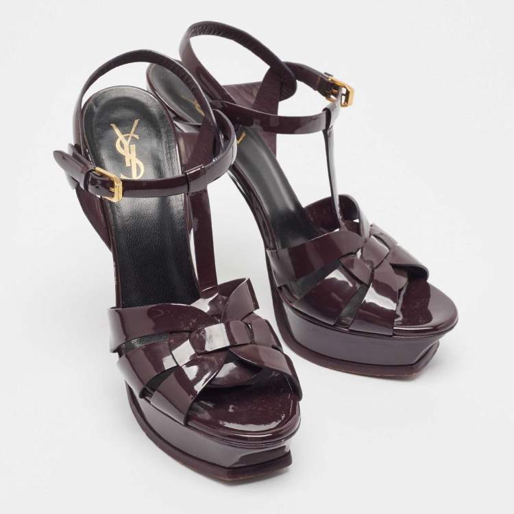 Pre Owned Saint Laurent Burgundy Patent Tribute Sandals Size 40
