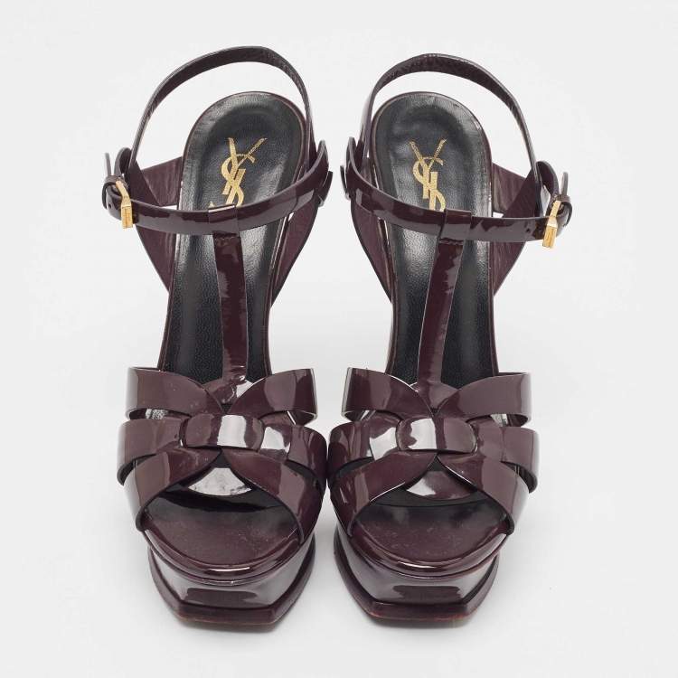Pre Owned Saint Laurent Burgundy Patent Tribute Sandals Size 40