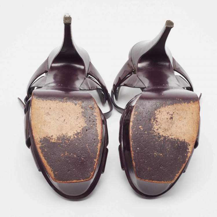 Pre Owned Saint Laurent Burgundy Patent Tribute Sandals Size 40