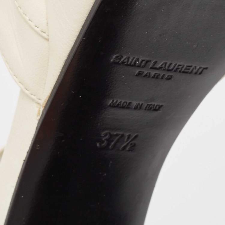 Pre Owned Saint Laurent Off White Leather  Bow Ankle Strap Sandals Size  37.5