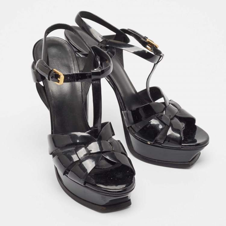 Pre Owned Saint Laurent Black Patent Leather Tribute Sandals Size 40