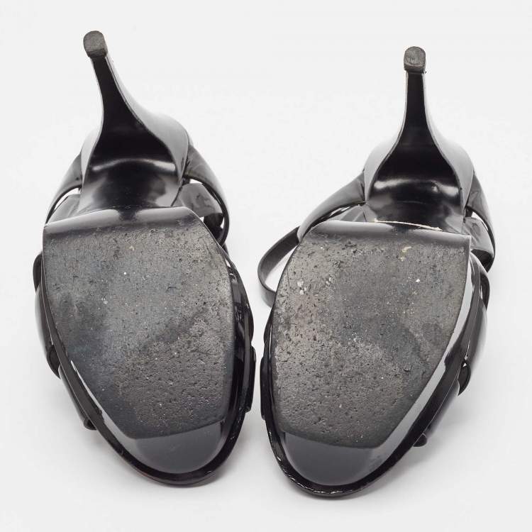 Pre Owned Saint Laurent Black Patent Leather Tribute Sandals Size 40
