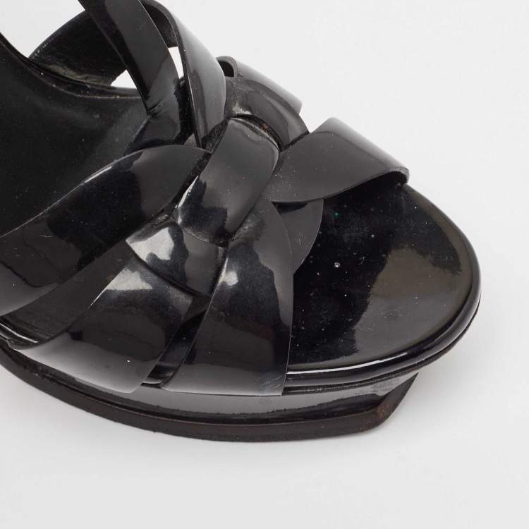 Pre Owned Saint Laurent Black Patent Leather Tribute Sandals Size 40