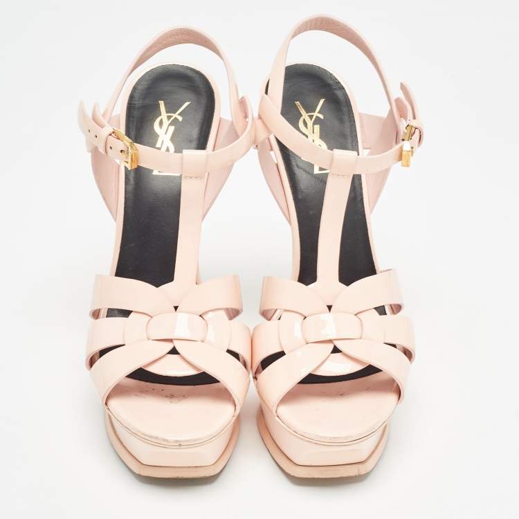 Pre Owned Saint Laurent Pink Patent Leather Tribute Sandals Size 38