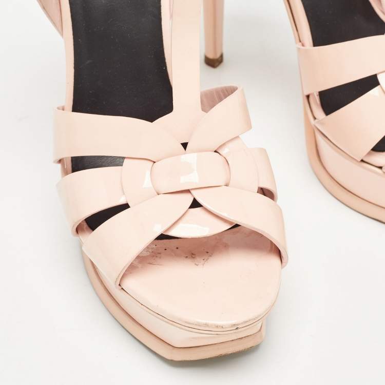 Pre Owned Saint Laurent Pink Patent Leather Tribute Sandals Size 38