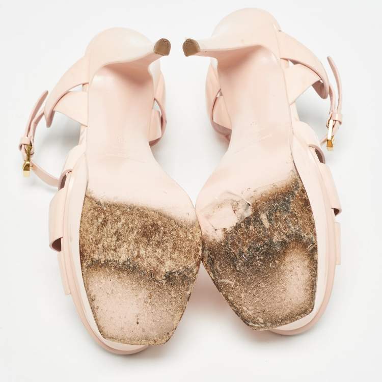 Pre Owned Saint Laurent Pink Patent Leather Tribute Sandals Size 38