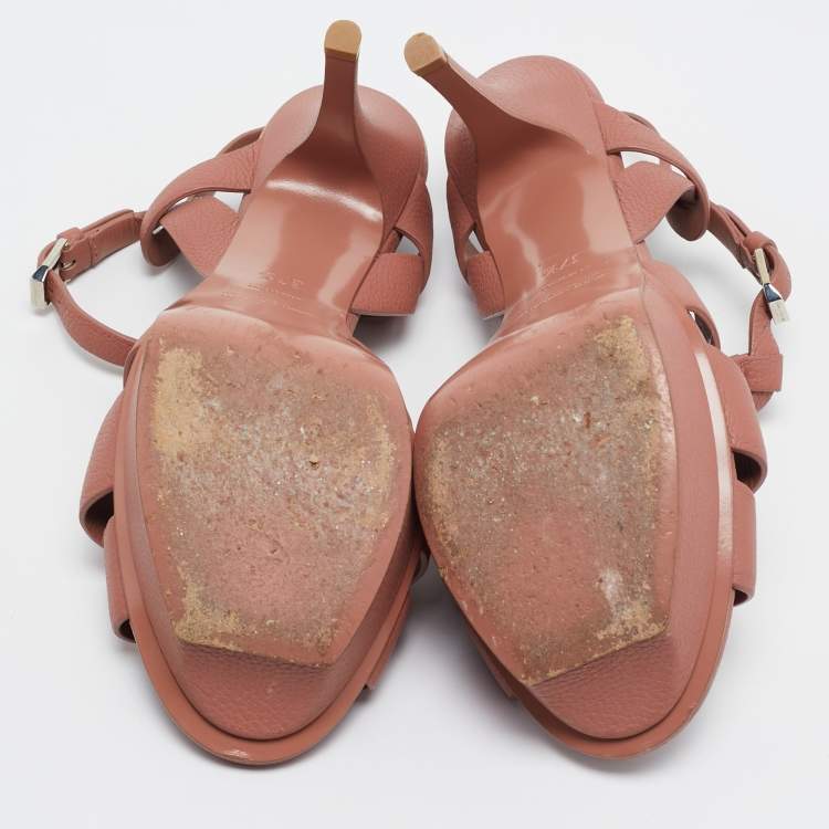 Pre Owned Saint Laurent Pink Leather Tribute Sandals Size 37.5