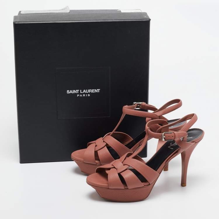 Pre Owned Saint Laurent Pink Leather Tribute Sandals Size 37.5