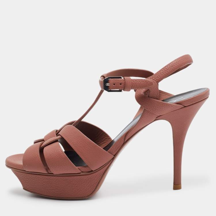 Pre Owned Saint Laurent Pink Leather Tribute Sandals Size 37.5