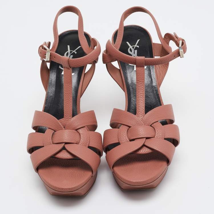 Pre Owned Saint Laurent Pink Leather Tribute Sandals Size 37.5