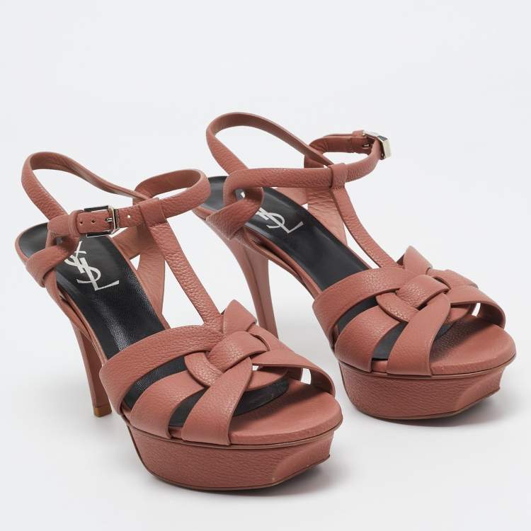 Pre Owned Saint Laurent Pink Leather Tribute Sandals Size 37.5