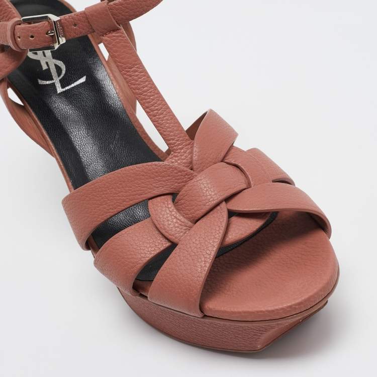Pre Owned Saint Laurent Pink Leather Tribute Sandals Size 37.5