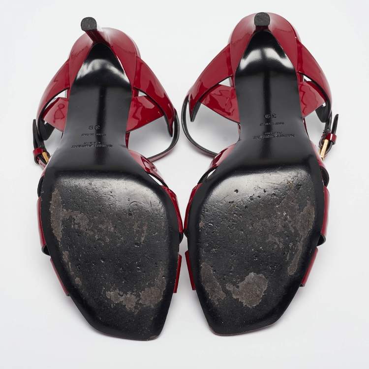 Pre Owned Saint Laurent Burgundy Patent Leather Tribute Sandals Size 39