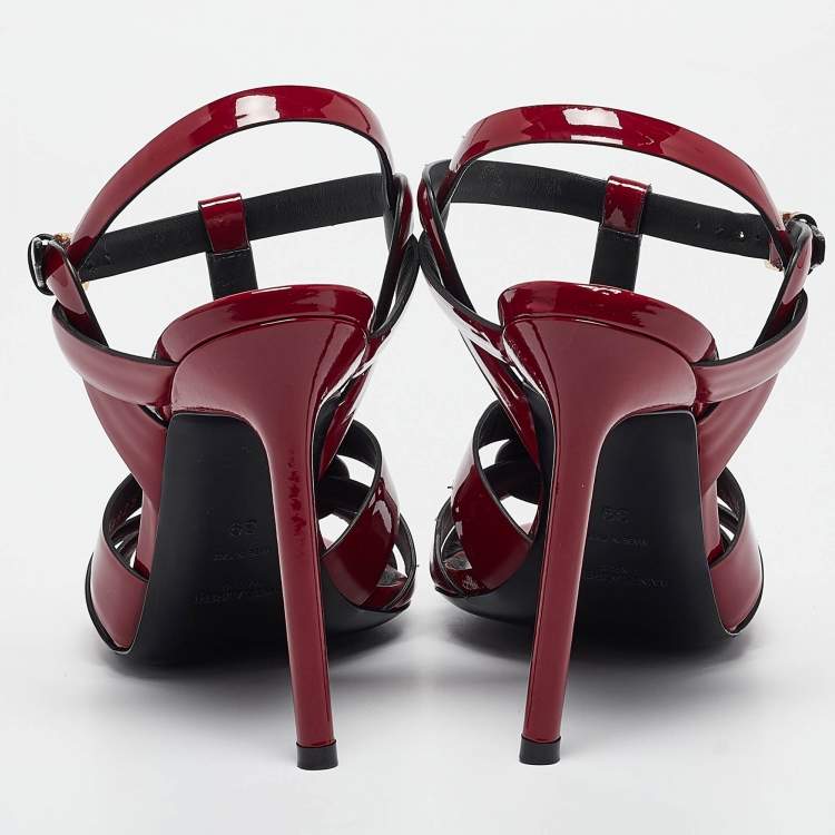 Pre Owned Saint Laurent Burgundy Patent Leather Tribute Sandals Size 39