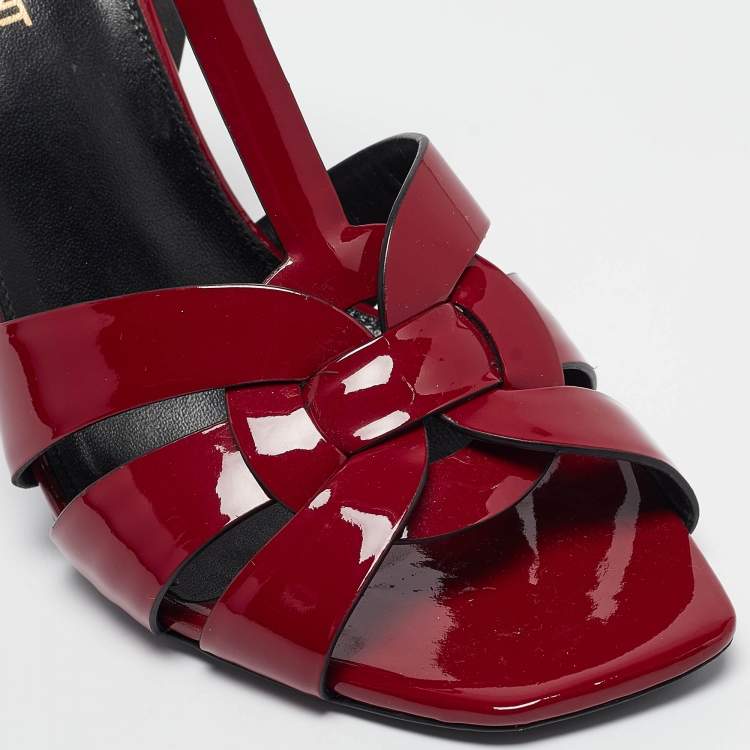 Pre Owned Saint Laurent Burgundy Patent Leather Tribute Sandals Size 39
