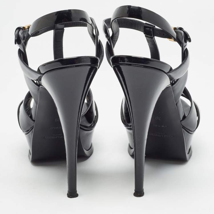 Pre Owned Saint Laurent Black Patent  Leather Tribute Sandals Size 39