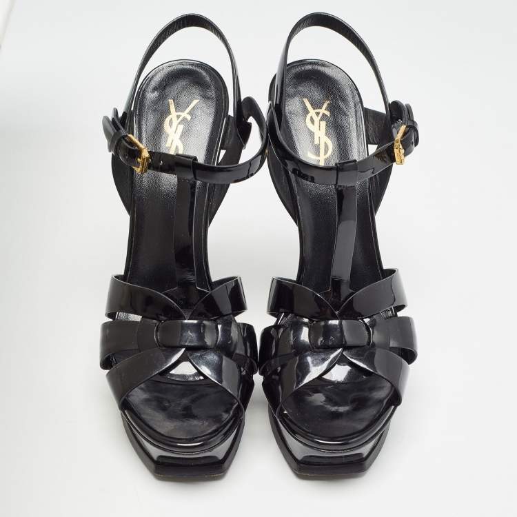 Pre Owned Saint Laurent Black Patent  Leather Tribute Sandals Size 39