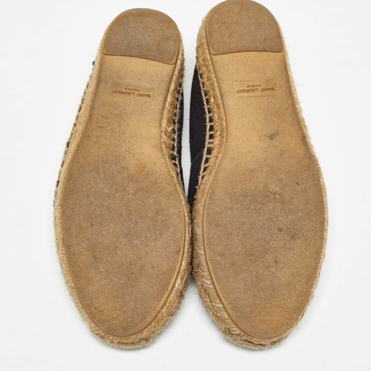 Pre Owned Saint Laurent Black Canvas Embroidered Espadrille Flats Size 38