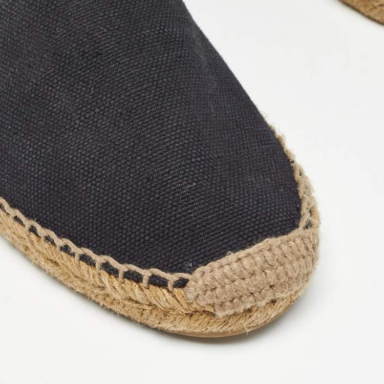Pre Owned Saint Laurent Black Canvas Embroidered Espadrille Flats Size 38