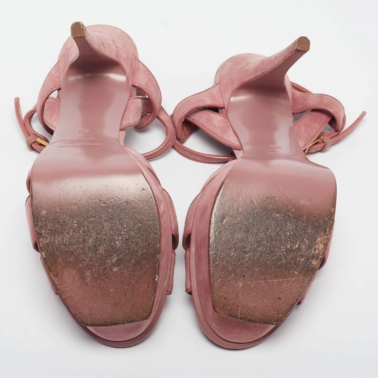 Pre Owned Saint Laurent Pink Suede Tribute Sandals Size 40