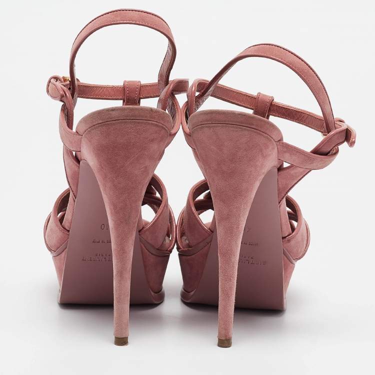 Pre Owned Saint Laurent Pink Suede Tribute Sandals Size 40