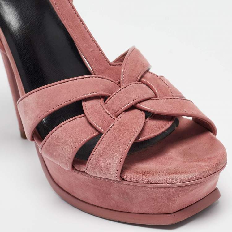 Pre Owned Saint Laurent Pink Suede Tribute Sandals Size 40