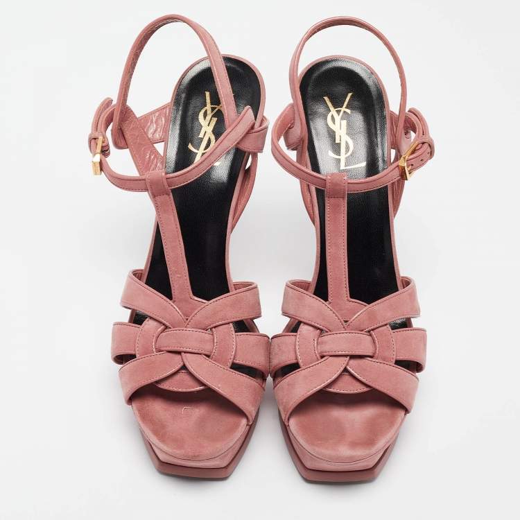 Pre Owned Saint Laurent Pink Suede Tribute Sandals Size 40
