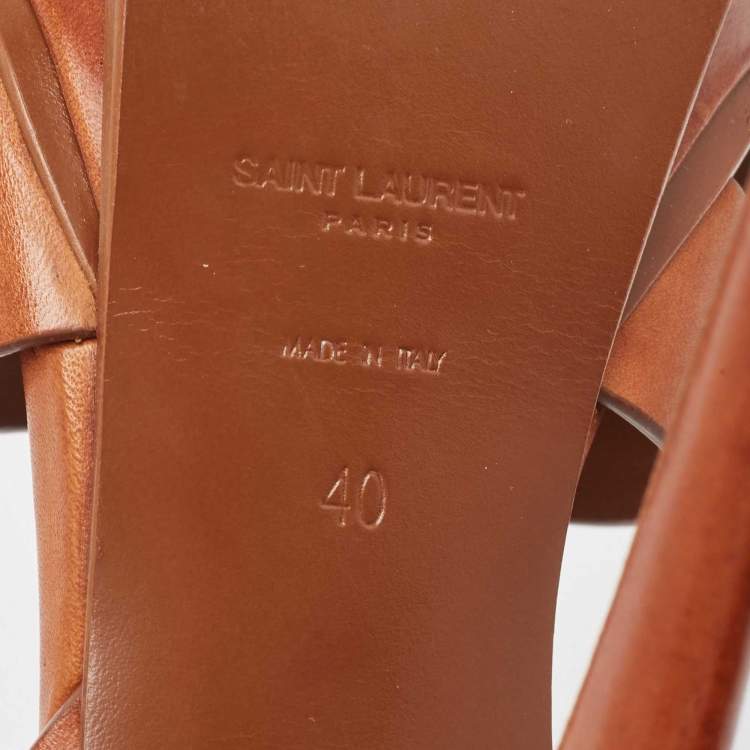 Pre Owned Saint Laurent Brown Leather Tribute Sandals Size 40
