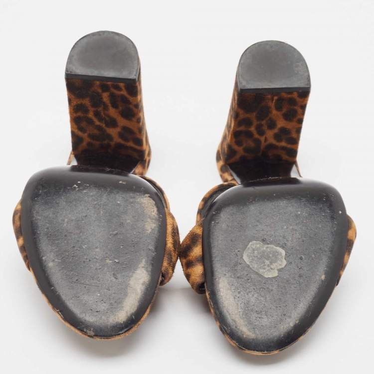 Pre Owned Saint Laurent Brown/Black Leopard Print Suede Loulou Slide Sandals Size 40